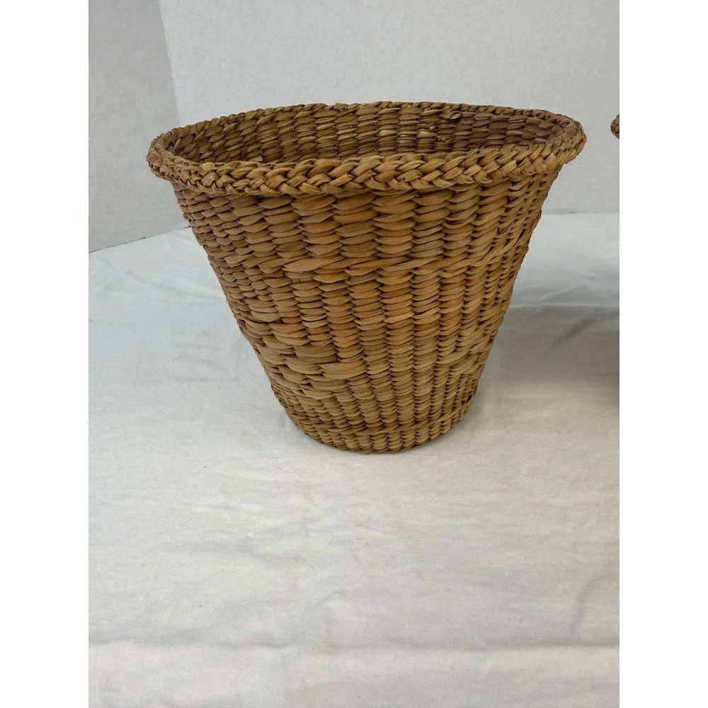 VTG Set of 2 Woven Wicker‎ Rattan Baskets Tapered Storage Planters Boho Decor